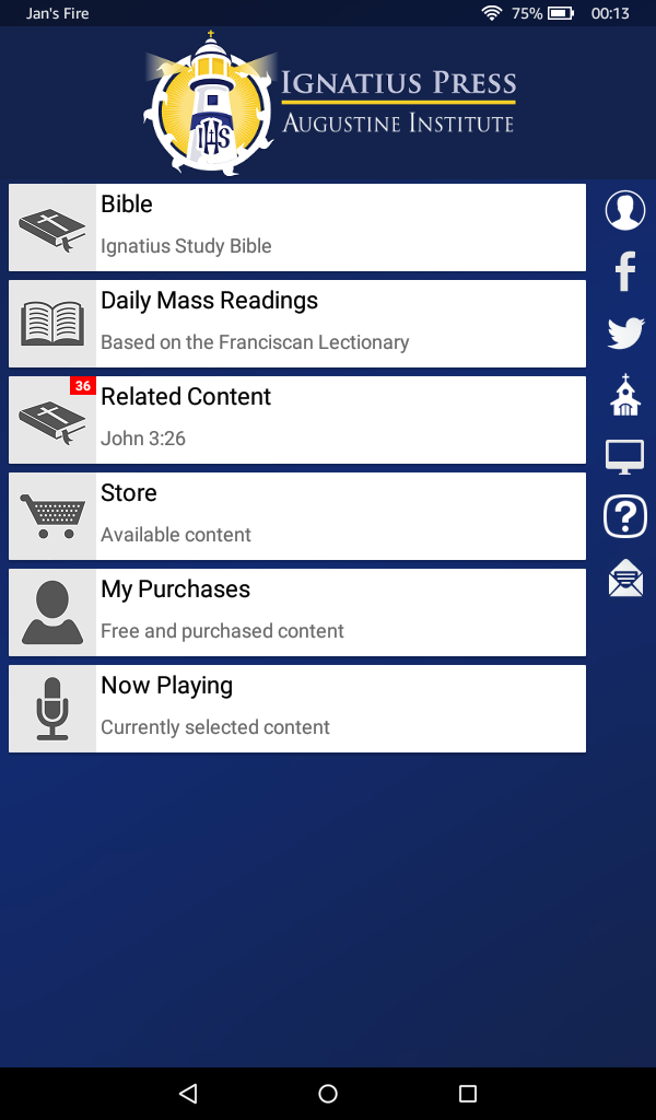 Catholic Study Bible App Start Screen
