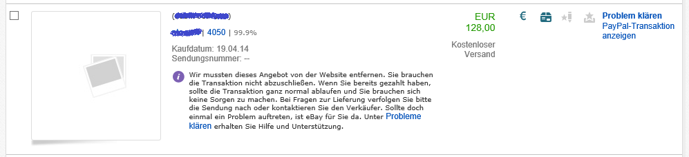 Gel&ouml;schtes Angebot bei eBay